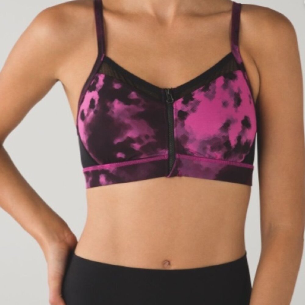 Lululemon Sweaty Endeavor Sports Bra Blooming Pixie Raspberry Black Size Small